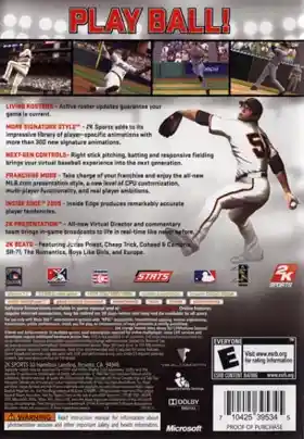 Major League Baseball 2K9 (USA) box cover back